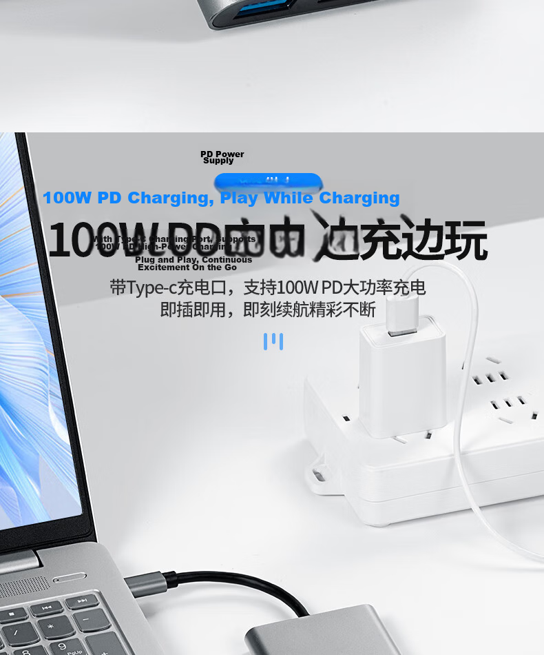 Lenovo Type-C Expansion Dock, USB Hub Splitter, HDMI 4K 60Hz Adapter, PD 100W Laptop Docking Station BY06-H2 (Metal) 10