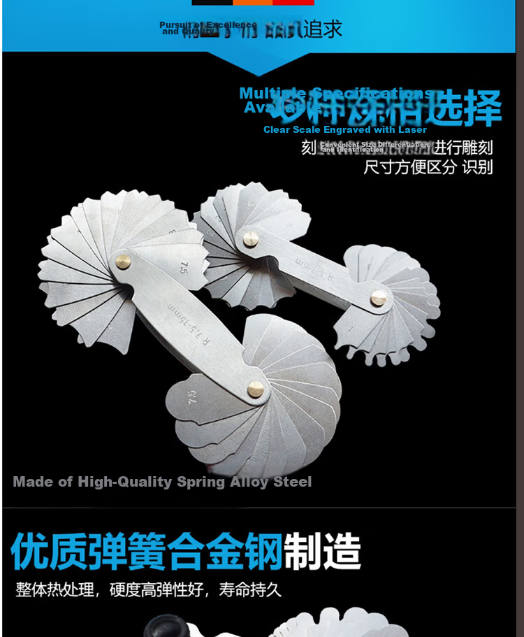 Mitz Radius Gauge R Gauge Template R Angle Gauge Template Screw Thread Pitch Gauge Thread Radius Measurement R7.5-15mm 2