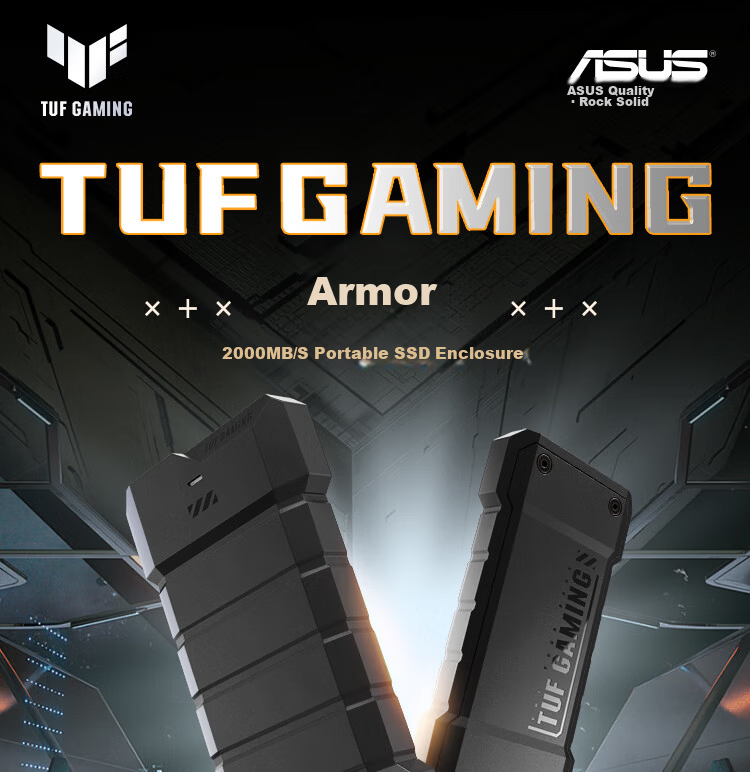 ASUS TUF GAMING Armor 20 M.2 High-Speed Portable SSD Enclosure NVME/SATA IP68 Waterproof Dustproof 1.2m Drop Resistant 20Gbps 1