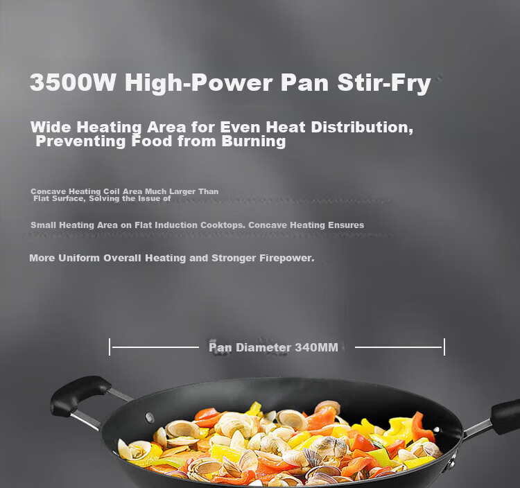 MANTAI Concave Induction Cooker 3500W High Power Super New Home and Commercial Use TC-350A + 9-Piece Soup Pot and Wok Set 7