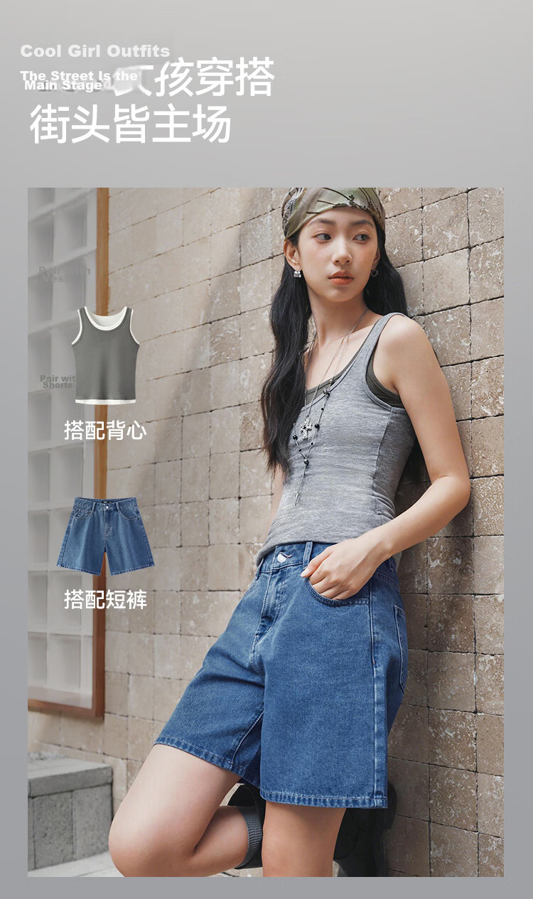 Semir Women's Summer Cool Antibacterial Vintage Slimming A-Line Straight-Leg Jeans 2027 Retro Loose Trendy Shorts 8