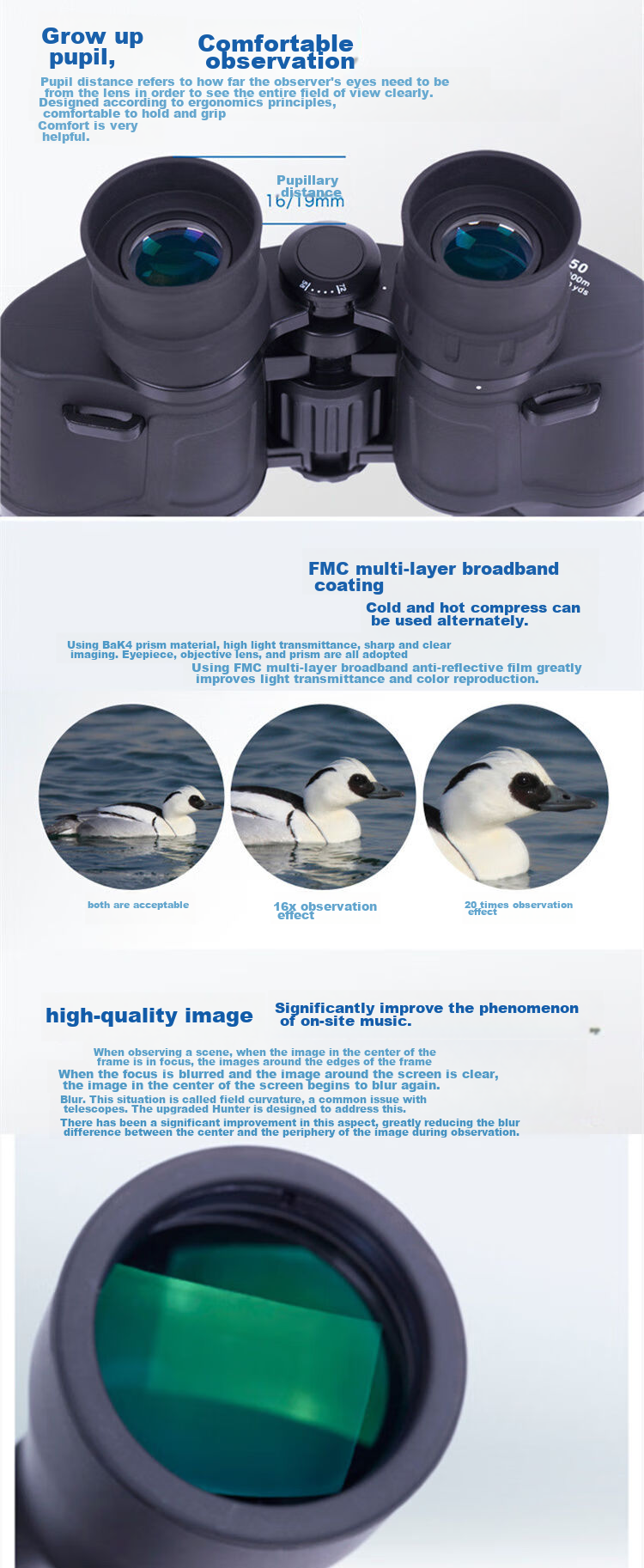 BOSMA Hunter II 10-20X50 Binoculars, High Magnification, High Definition, Low Light Night Vision, Infinite Zoom, Close-Up And Long-Range Adjustable 8