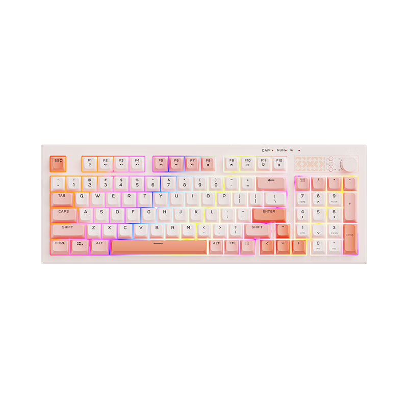 Lenovo K2 Wired Silent Mechanical Feel Keyboard 95 Keys RGB Lighting Ergonomic Volume Knob Wired Office Keyboard Quartz Pink