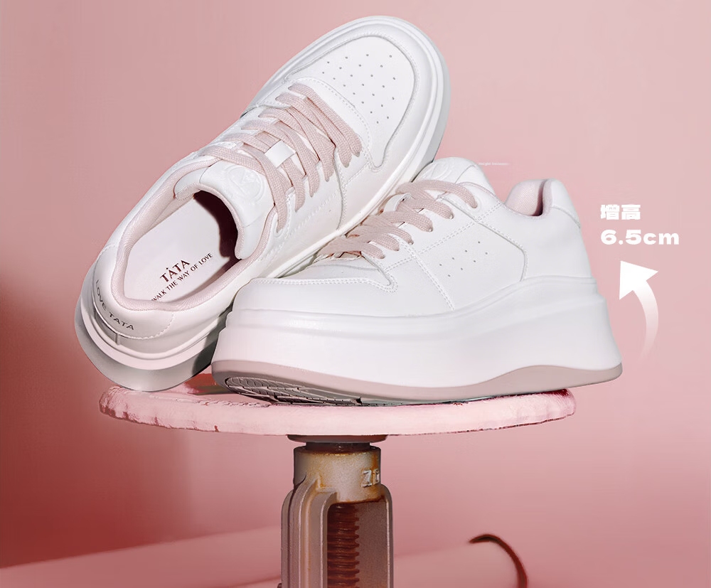 TATA TATA Sun Leyan Same Style White Whale Thick Sole Casual Sneakers Women Fleece Lined White AM6 Size 37 12