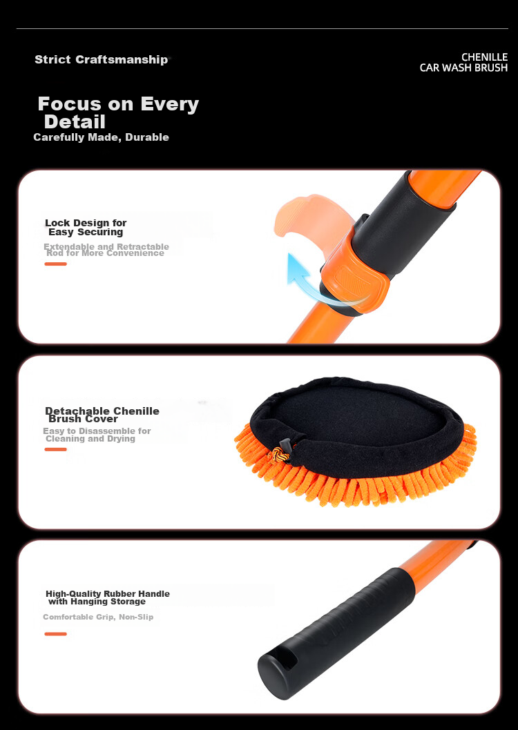 Yisida 108cm Car Wash Mop with Chenille Soft Bristles, Non-Scratch Car Cleaning Tool, Telescopic Curved Handle Car Wash Brush 12