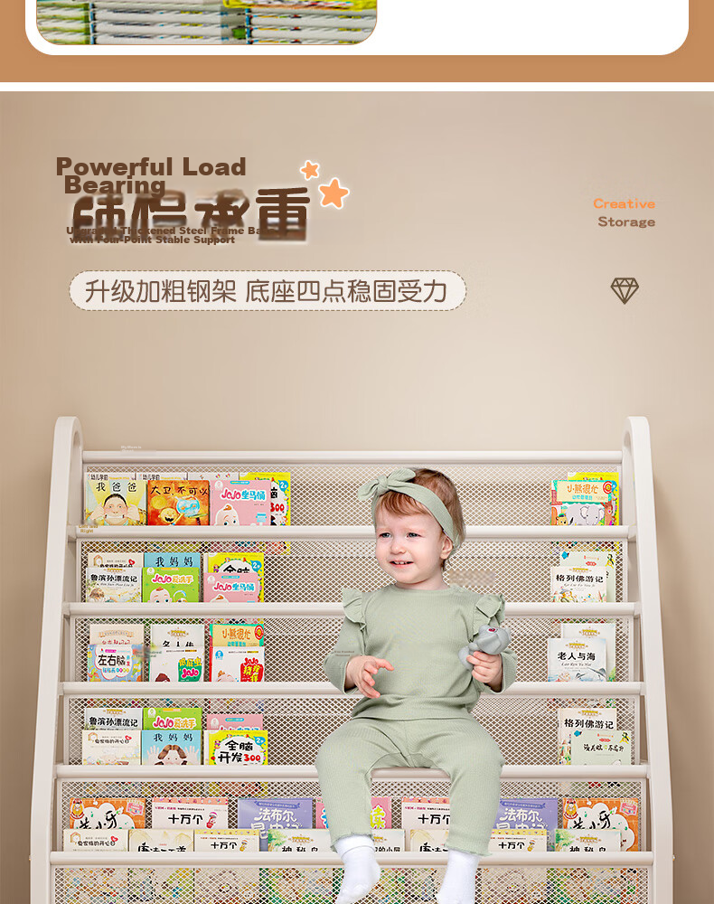 Dense Forest Bookshelf Home Picture Book Rack Reading Area Mobile Toy Storage Rack Floor Bookcase 90CM-5 Layers + 3 Boxes 10
