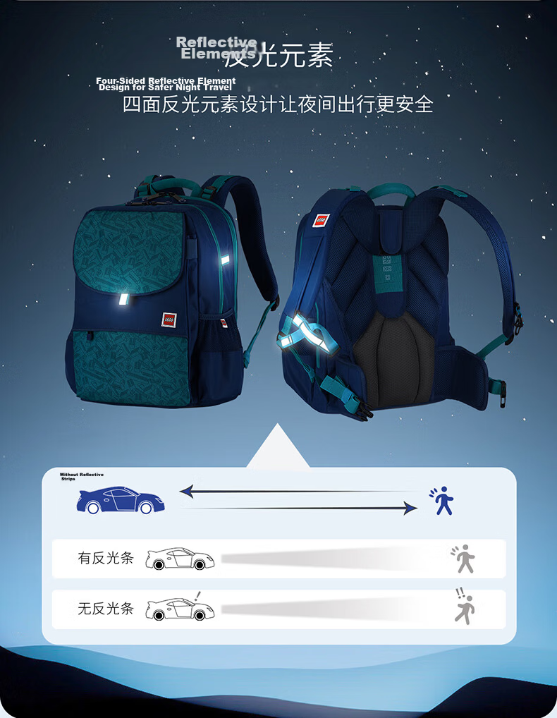 LEGO Backpack for Elementary School Students Grades 1-3 Children's Double Shoulder Bag, Lightning Ninja Large Capacity Lightweight Gift Blue 20169 7