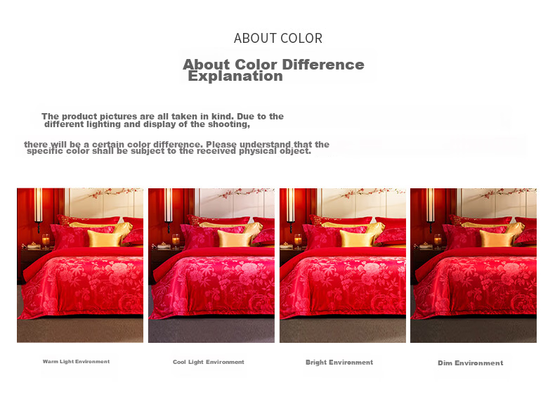 Fuanna Wedding Four-Piece Set Peony Jacquard Chinese Style Bridal Bedding Set Newlywed Dowry Gift 1.5m Bed 9