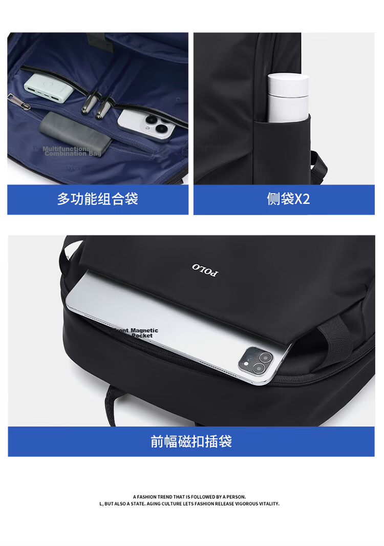 POLO Men's Backpack Dual Shoulder Bag Short Trip Travel Bag Student School Bag 16/17.3 Inch Laptop Bag Business Travel Bag 10