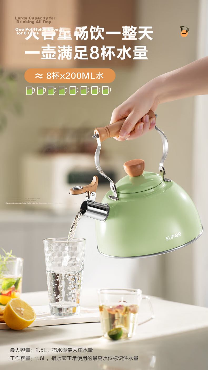 SUPOR Stainless Steel Whistling Kettle with Eye-pleasing Sound, Compatible with Gas And Induction Stoves, 2.5L White 10