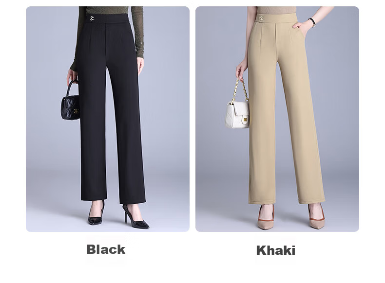 Hengyuanxiang Middle-aged Mom Elastic Waist Long Pants Thin Straight Casual Trousers for Spring and Autumn 4