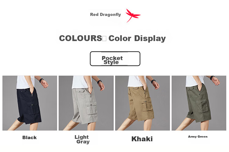 RED DRAGONFLY Men's Summer Fashion Simple Cotton Comfortable Breathable Versatile Seven-Point Sports Cargo Shorts 16