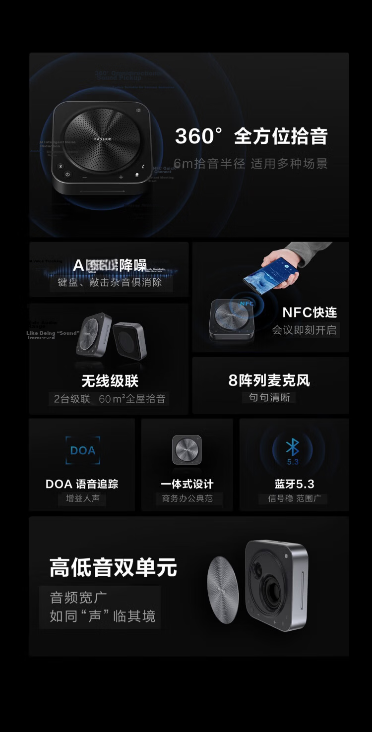 MAXHUB Video Conference Omnidirectional Microphone / 6m Pickup Driver-Free Wireless Bluetooth Speaker / Tencent Meeting Certified / 40㎡ Conference Room Solution BM31S 2
