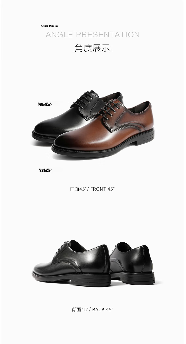 Belle Men's Shoes, Business Formal Leather Shoes, Spring And Summer Men's Cowhide Derby Shoes, Shock-Absorbing Workplace Wedding Shoes A0766, Black, Size 43 11