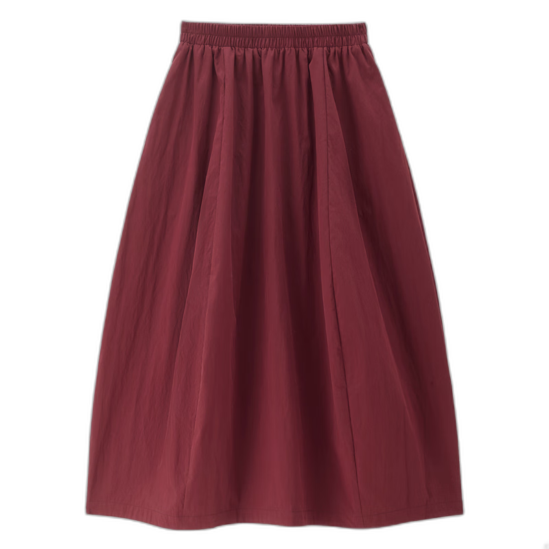 Giordano Designer Cocoon Skirt Women's Summer New Lantern Skirt Elastic Waist Red Midi Skirt 18465808