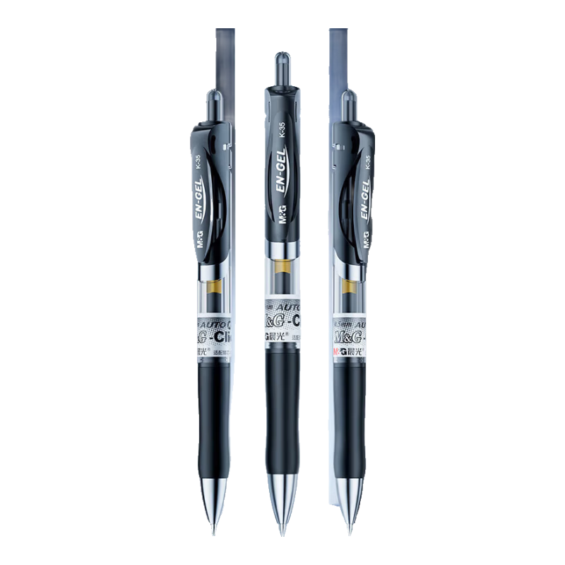 M&G K35 0.5mm Black Retractable Gel Pen 3-Pack Classic Bullet Tip Exam Writing Office Pen