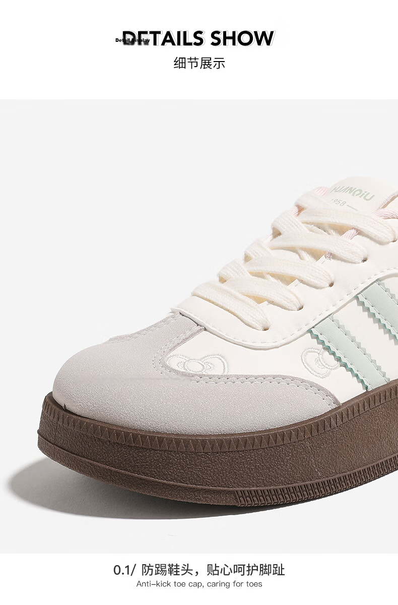 Global Dopamine Embroidered German Training Shoes Women 2026 Spring New Cute Casual Student White Sneakers Pink Green Size 39 28