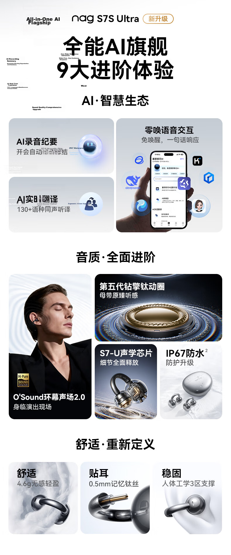 SANAG S7SUltra Bluetooth Earclip Sports AI Smart Voice Recorder Real-time Wireless Translator Rose Gold (Same Model as Yunqi) 5