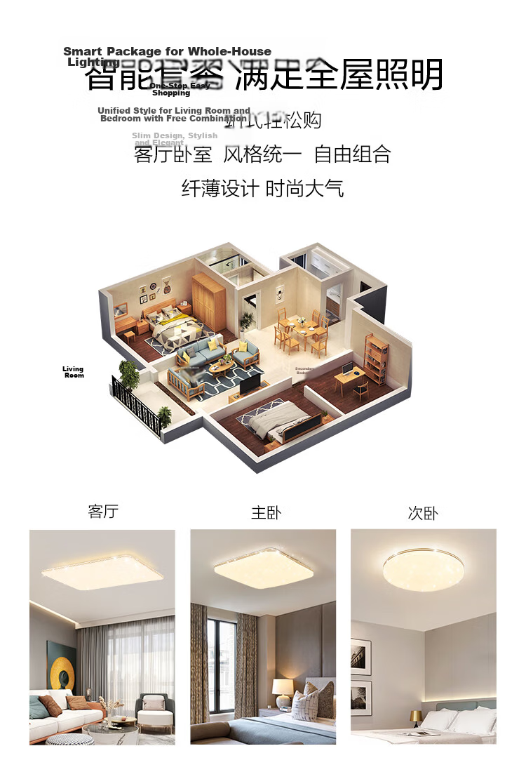 NVC LED Ceiling Light Gold Edge Starry Sky Full Spectrum Three-Color 48W for Bedroom and Dining Room 3