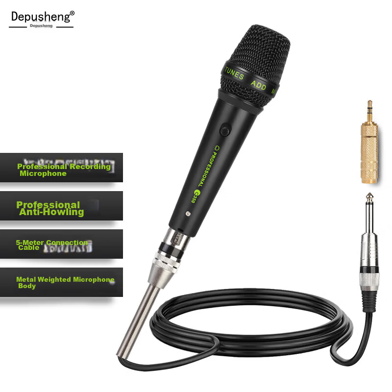 Depusheng C350 Wired Dynamic Microphone Professional Home KTV Singing Recording Computer Karaoke Home Karaoke Conference Singing Speech Live Streaming Sound Card Noise Reduction Microphone with 5m Cab
