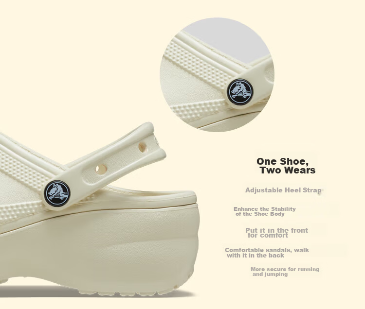 CROCS Women's Shoes, Thick-Soled Cloud Hole Shoes, Outdoor Casual Fashion Slip-On Beach Shoes, 206750-100, Size 37-38 7