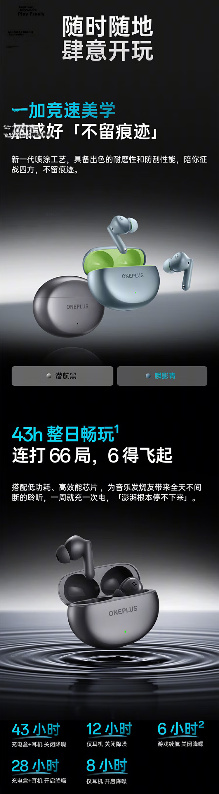 OnePlus Buds Ace 2 True Wireless Noise Cancelling In-Ear Bluetooth Earphones Universal for Oppo Xiaomi Apple Huawei Phones Submarine Black 4