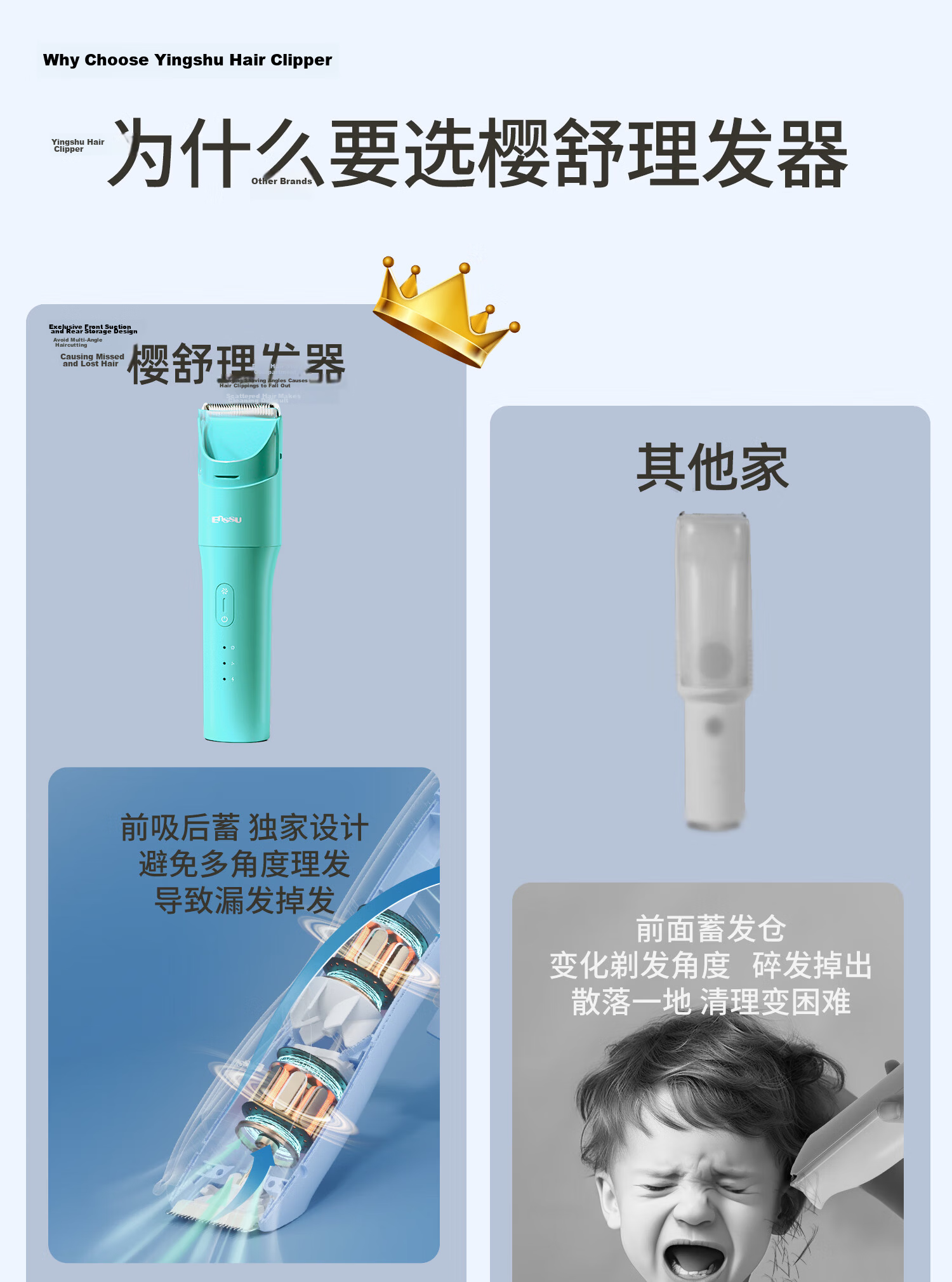 Yingshu Automatic Hair Clipper Baby Hair Trimmer Low Noise Newborn Electric Hair Cutter 1