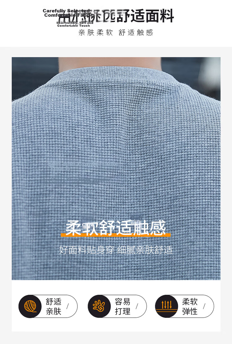 JEEP SPIRIT Men's Autumn Crew Neck Long Sleeve T-Shirt Loose Waffle Knit Base Shirt Gray M 4