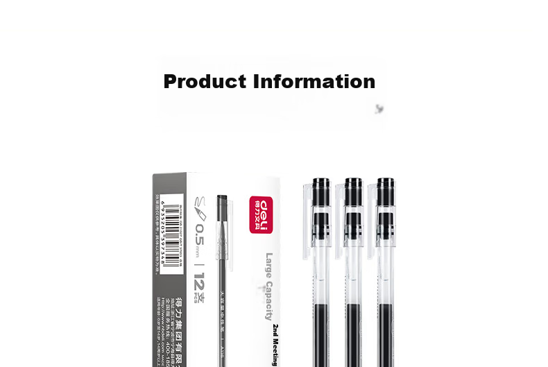 Deli Large Capacity Full Needle Tube Gel Pen 0.5mm Black 12pcs/Box DL-A116 Student Supplies 18