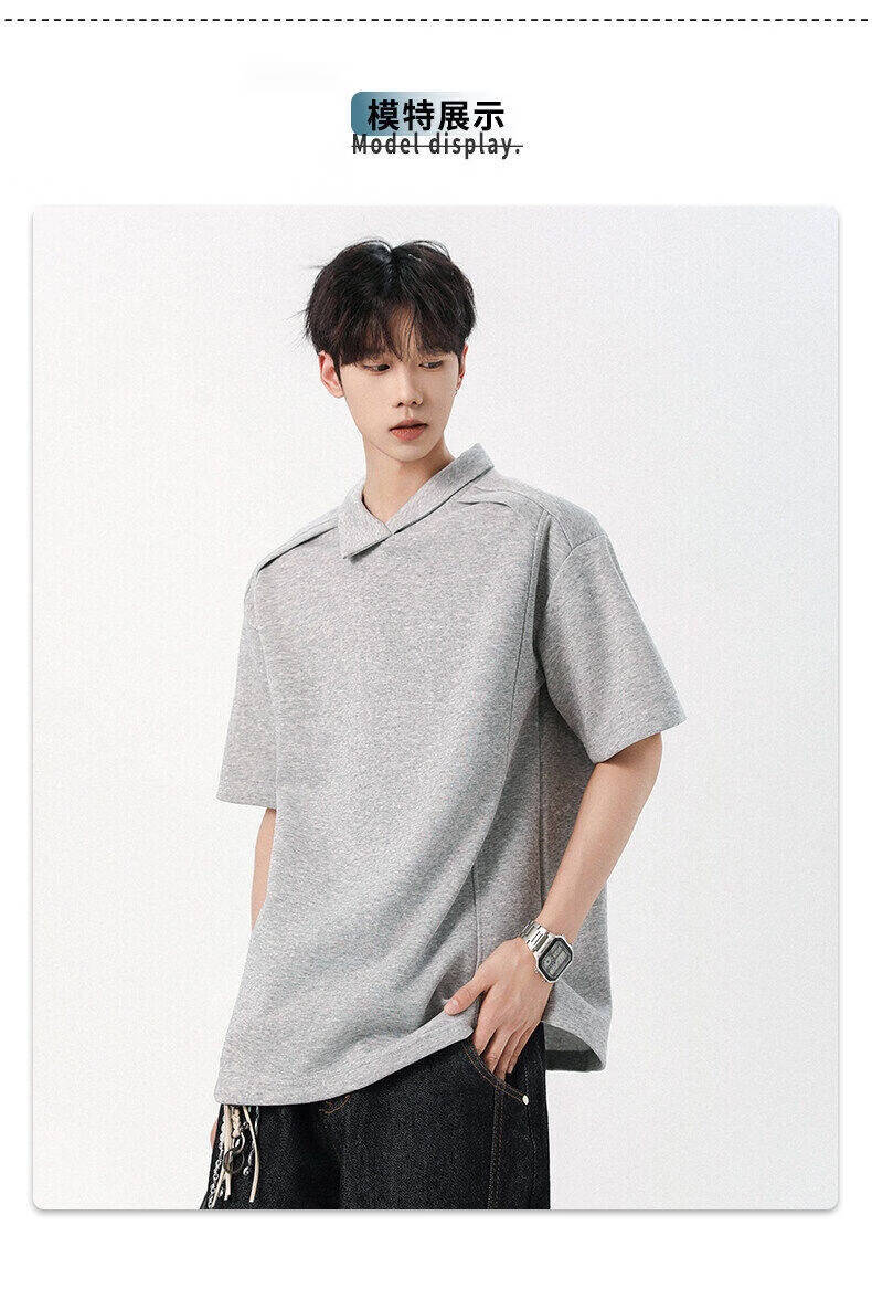 Foss Phil Premium Deconstructed Collar T-Shirt Men Summer Irregular Design Polo Shirt Short Sleeve DT54401 Light Gray XL 4