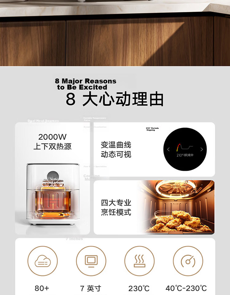 Mijia Xiaomi Air Fryer S1, Home Multi-Functional Electric Fryer And Oven, Dual Mode for Precision And Rapid Baking, Steam Tenderizing And Roasting, Visible No-Flip Design, Metal Interior, 6L Capacity 3