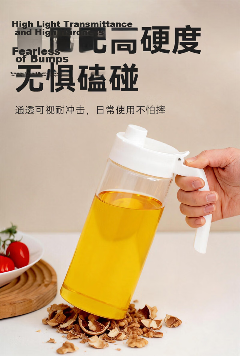 JD Original Oil Bottle, High Borosilicate Glass Condiment Jar Oil Bottle Kitchen Household Use 304 Stainless Steel 500ml 10