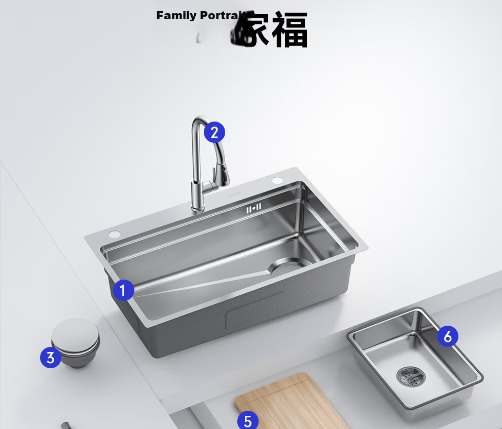 Rifeng 304 Stainless Steel Large Single Bowl Kitchen Sink with Textured Scratch-Resistant Surface and Faucet RF-SD7546209BD Silver 35