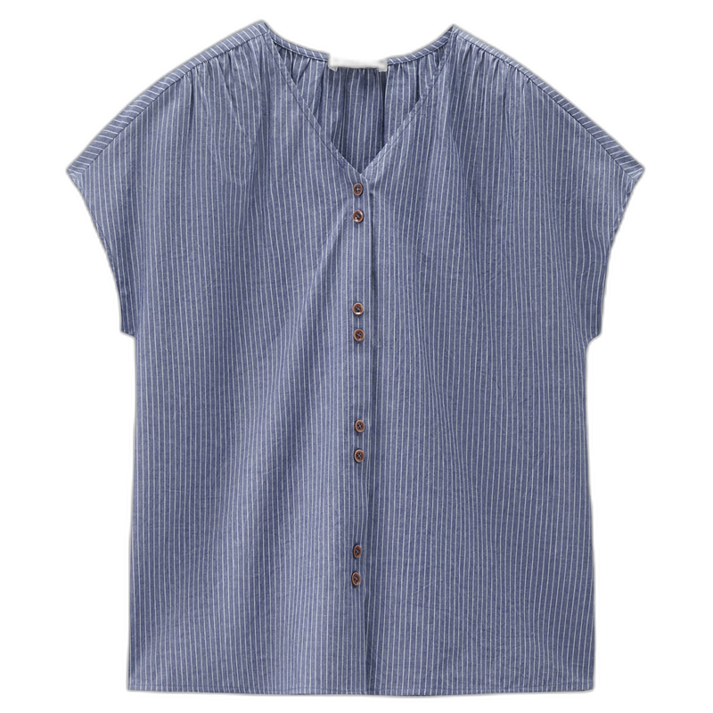 Giordano Designer Women's Summer New Cotton Linen Tie-Striped V-Neck Short Sleeve Shirt 18346311