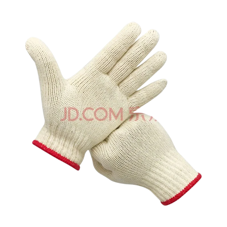 Teweiqiang Cotton Work Gloves, 30 Pairs/pack, 800 Red Edge, Thickened, Non-Slip, Wear-Resistant, Industrial White Cotton Yar