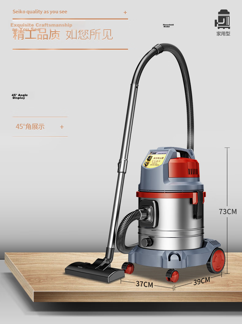 Jienuo Barrel-Type High-Suction Vacuum Cleaner for Factory Workshop Hotel, 2000W Industrial Vacuum Cleaner, Powerful Water And Dust Absorption Cleaning Machine 505-60L 15