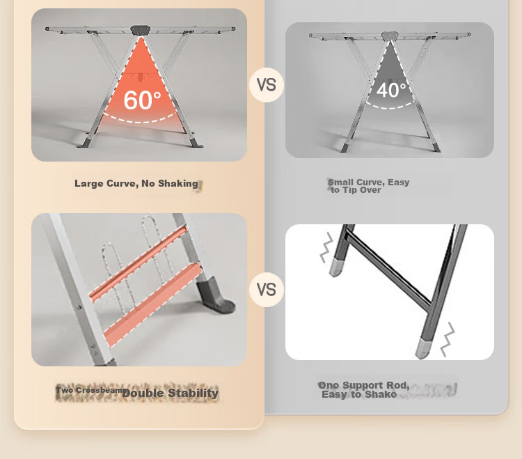 JD Jingzao Floor Clothes Drying Rack Foldable Stainless Steel Wing-Shaped Adjustable 3-Level Height Clothes Hanger 17