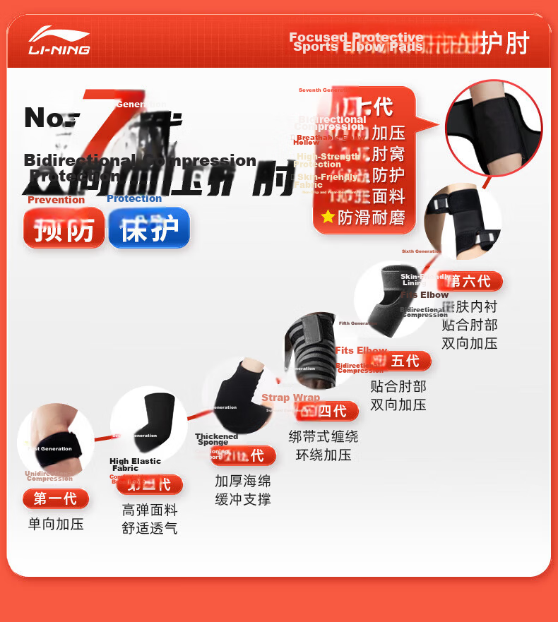 LI-NING Elbow Support Tennis Elbow Brace Joint Protector Warm Badminton Men's Fitness Bench Press Compression Sports Arm Sleeve 1