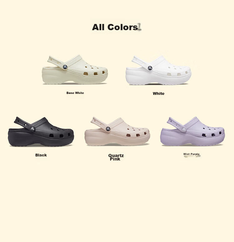 CROCS Women's Shoes, Thick-Soled Cloud Hole Shoes, Outdoor Casual Fashion Slip-On Beach Shoes, 206750-100, Size 37-38 9