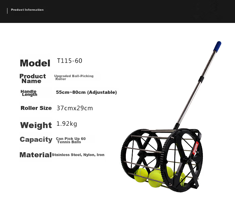 Teloon Portable Detachable Metal Tennis Ball Picker Basket 60 Balls T115-60 2