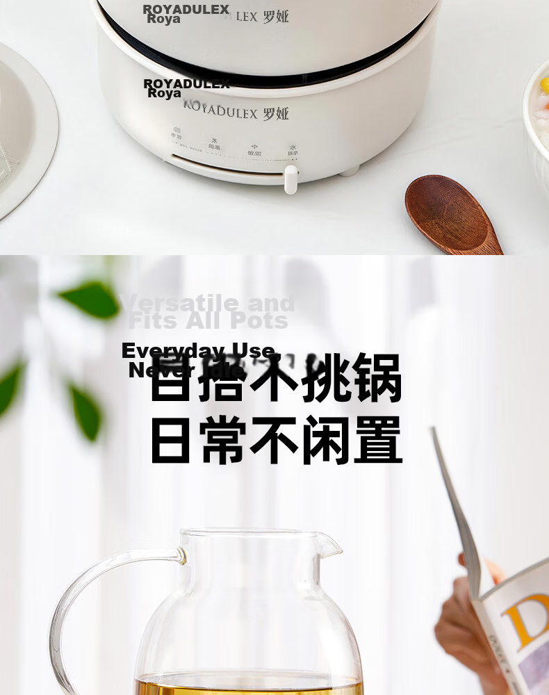 ROYALTY LINE Portable Electric Cooking Pot 1-2 Person Electric Stew Pot Porridge Cooker Small Soup Pot Baby Food Multi-Functional Electric Cooker 0.8L Nordic Green 27