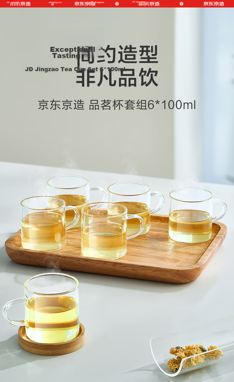 JD Original Glass Cups, High Borosilicate Tea Cups, Home Brewing Cups, 100ml, Set of Six 1