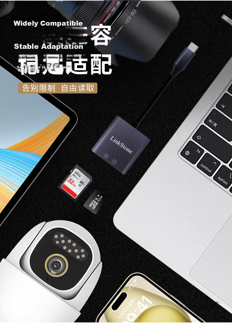 LinkStone Type-C Apple 16 Card Reader, USB-C Multifunctional SD/TF Two-In OTG Card Reader, IPone15 Dash Cam, DSLR Surveillance, Mobile Phone Camera Memory Card 7