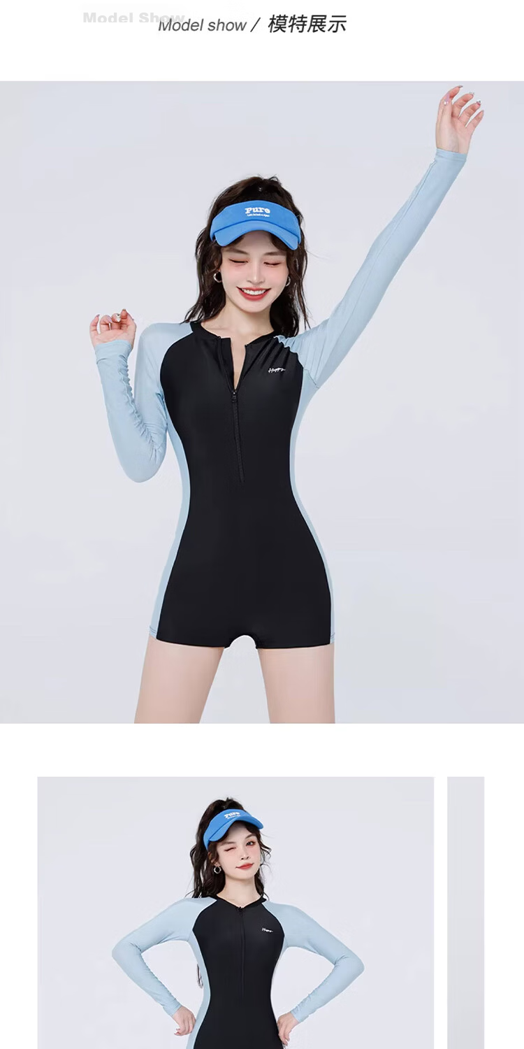F.DYRAA Women's Conservative One-Piece Swimwear, Boyshorts, Tummy Control, Slimming, Sun Protection, Plus Size Swimsuit Three-Piece Set 12180 Blue Black XL 9