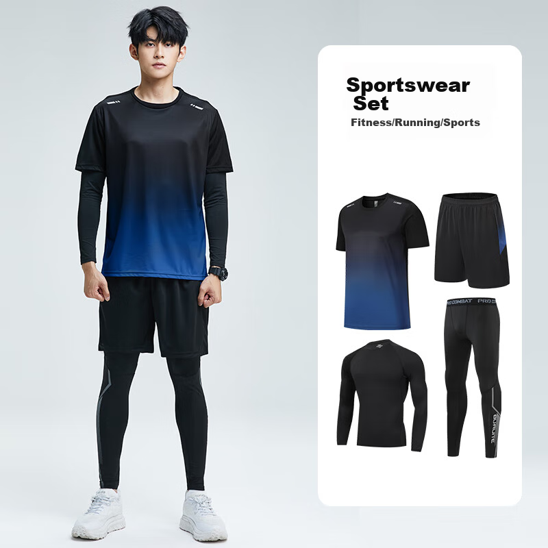 BURUITE Men's Sports Set Running Gear Morning Run Fitness Clothing Cycling Training Compression Quick-Dry Shirt Badminton Apparel Spring Autumn