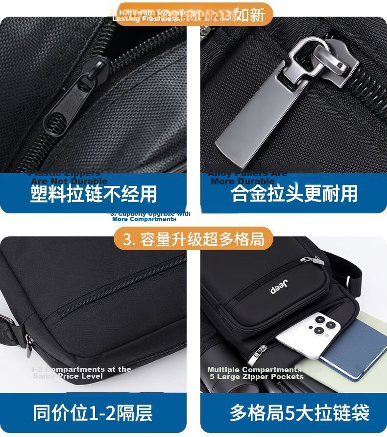 JEEP Men's Large Capacity Crossbody Bag High-end Middle-aged and Elderly Shoulder Bag Commuter Phone Bag Outdoor Travel Small Backpack Messenger Bag 2