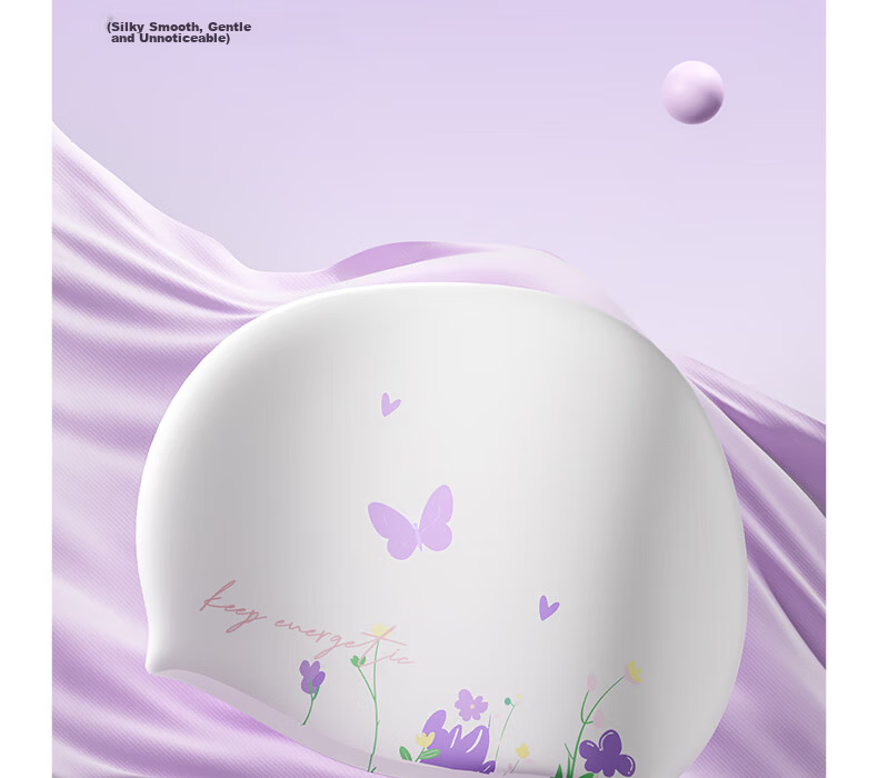 Keep Unisex Printed Silicone Waterproof Swim Cap High Elastic Large Adult Hat 055 Butterfly Love White 6