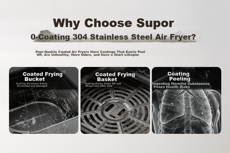 SUPOR Air Fryer 2026 New Model JD Self-operated Beautiful 0 Coating 304 Stainless Steel Steam Roast Fry Integrated Large Airflow 6L Multifunction Fully Automatic Air Fryer KJ60DG838 1