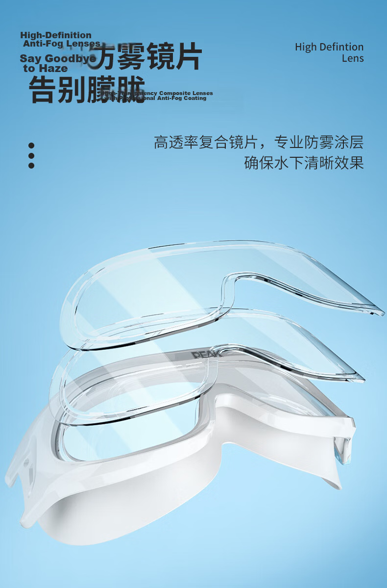 PEAK High-Definition Anti-Fog Waterproof Large Frame Integrated Earplugs for Men And Women, Adult Swimming Goggles, Large Frame for Myopia up to 250 Degrees, Black 3