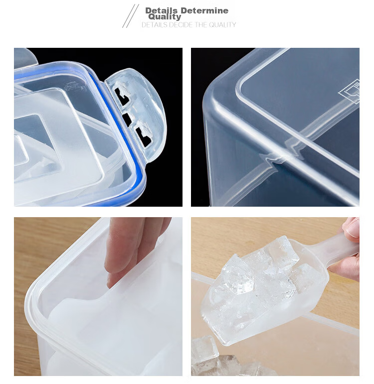 Quanshi Ice Cube Tray, Plastic Homemade Ice Mold, Freezer Tray, Ice Cube Box with 4 Layers, 144 Grids, Ice Scoop, Snap-On Lid 16